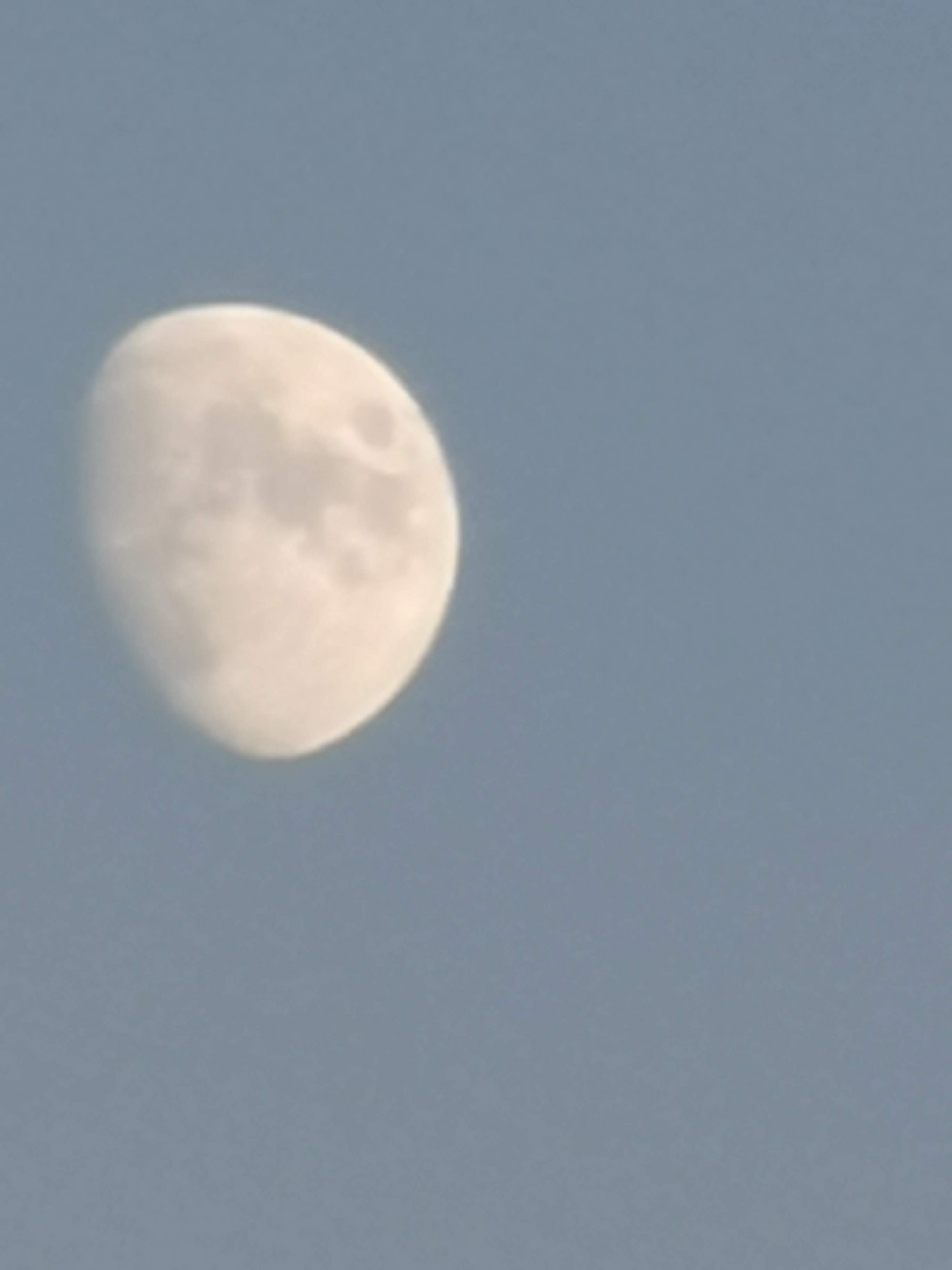 Luna casi llena visible sobre un cielo despejado de tono azul pálido.