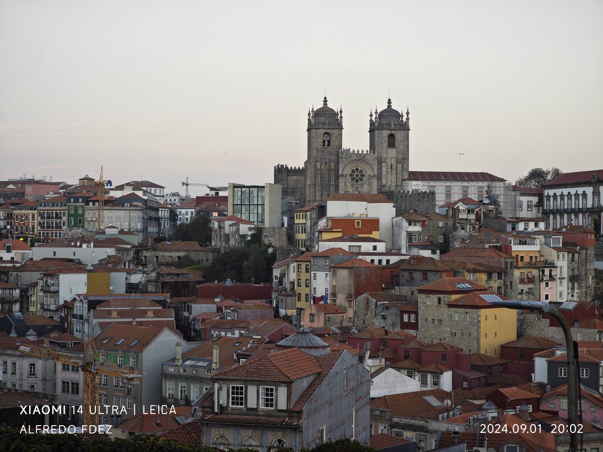 Vista panorámica del casco histórico de Oporto con la catedral sobresaliendo entre los tejados.